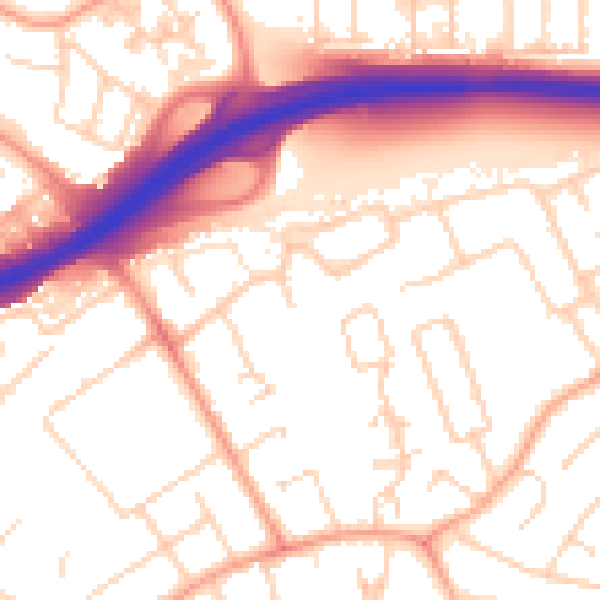 Daytime road noise heatmap for PE1 3XU
