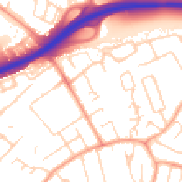 Daytime road noise heatmap for PE1 3YA