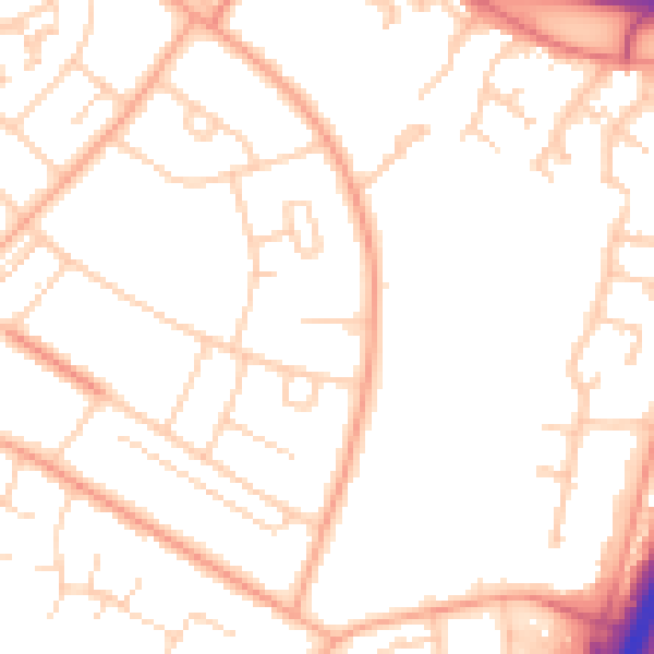 Daytime road noise heatmap for PE1 4PN