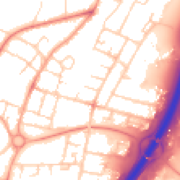 Daytime road noise heatmap for PE1 5JU