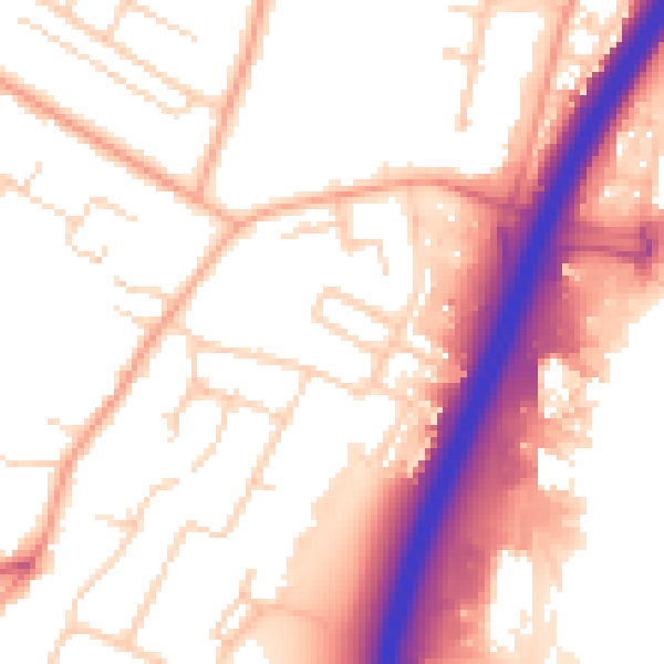 Daytime road noise heatmap for PE1 5LU