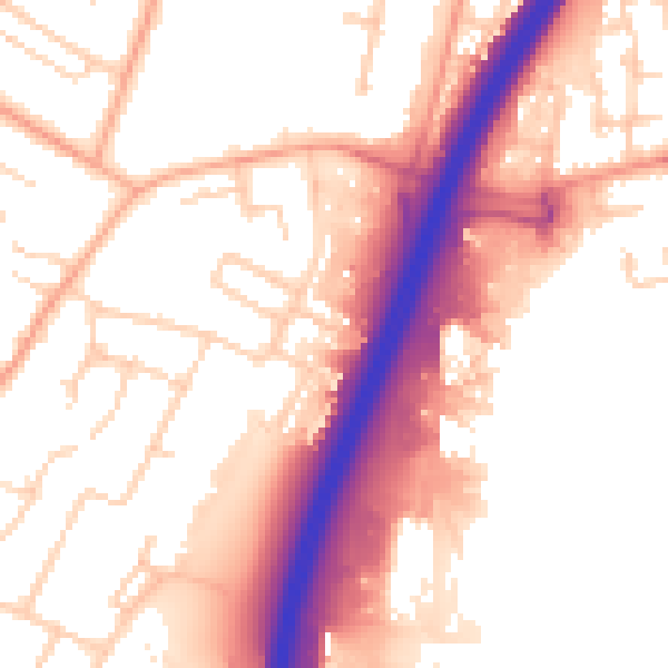 Daytime road noise heatmap for PE1 5LX