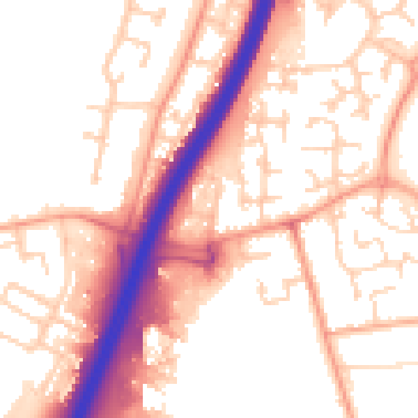 Daytime road noise heatmap for PE1 5NE