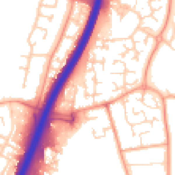 Daytime road noise heatmap for PE1 5RY