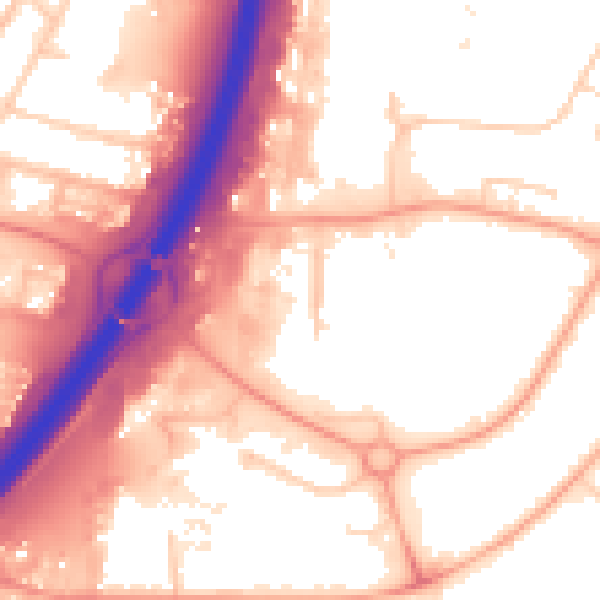 Daytime road noise heatmap for PE1 5TA