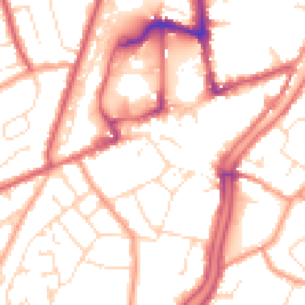 Daytime road noise heatmap for PE11 1BB
