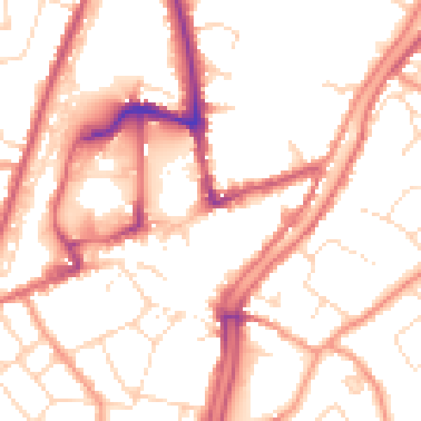 Daytime road noise heatmap for PE11 1DL