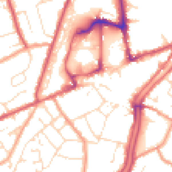 Daytime road noise heatmap for PE11 1EB