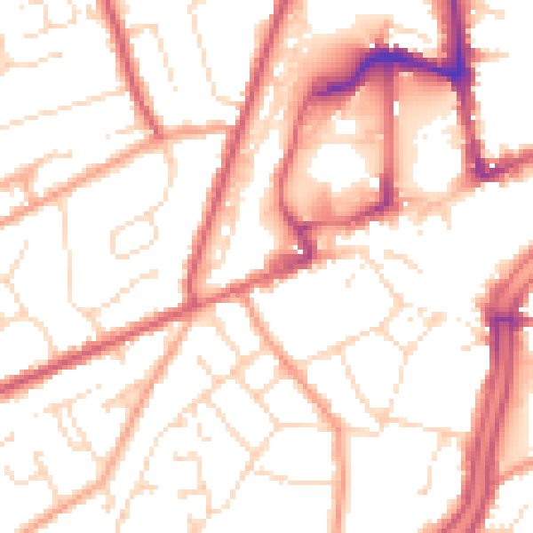 Daytime road noise heatmap for PE11 1EJ