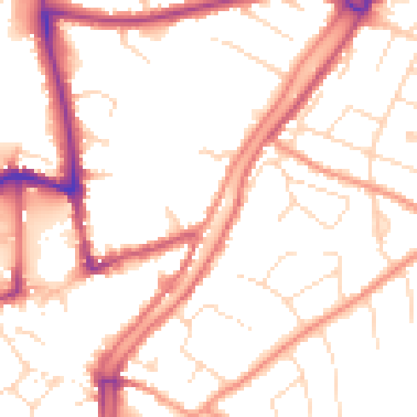 Daytime road noise heatmap for PE11 2AJ