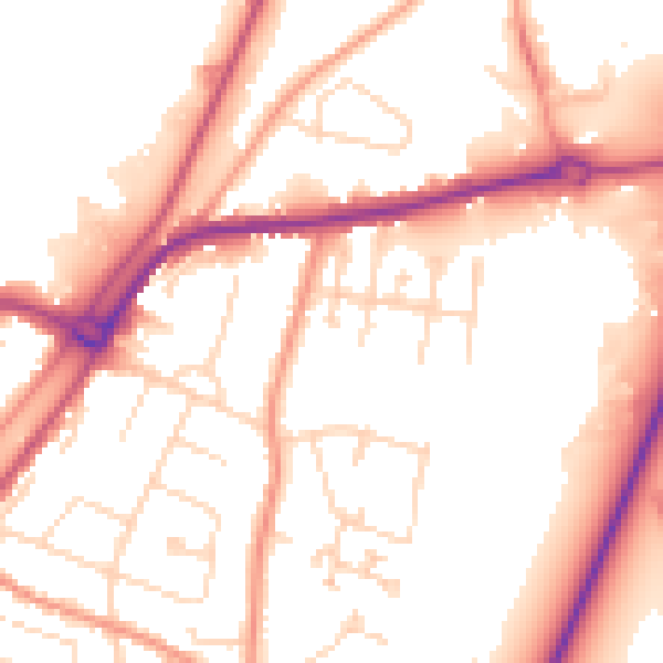 Daytime road noise heatmap for PE11 2EY