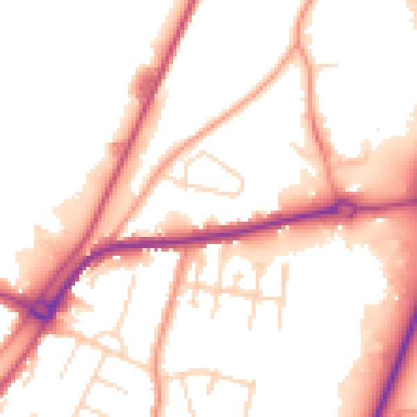 Daytime road noise heatmap for PE11 2NQ