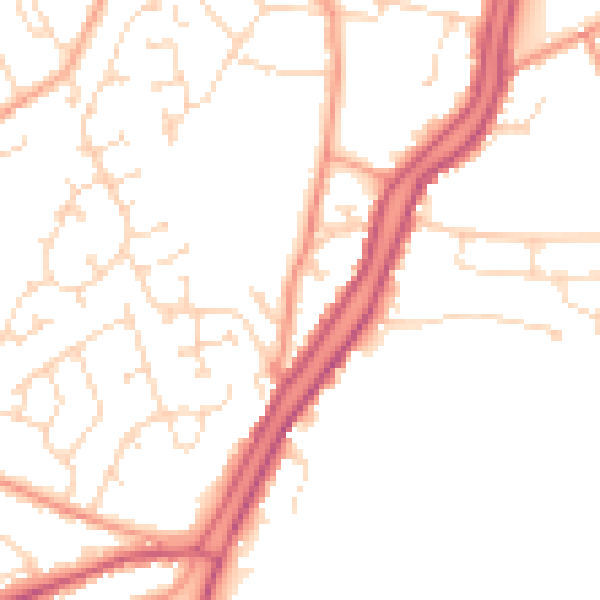 Daytime road noise heatmap for PE11 2TJ
