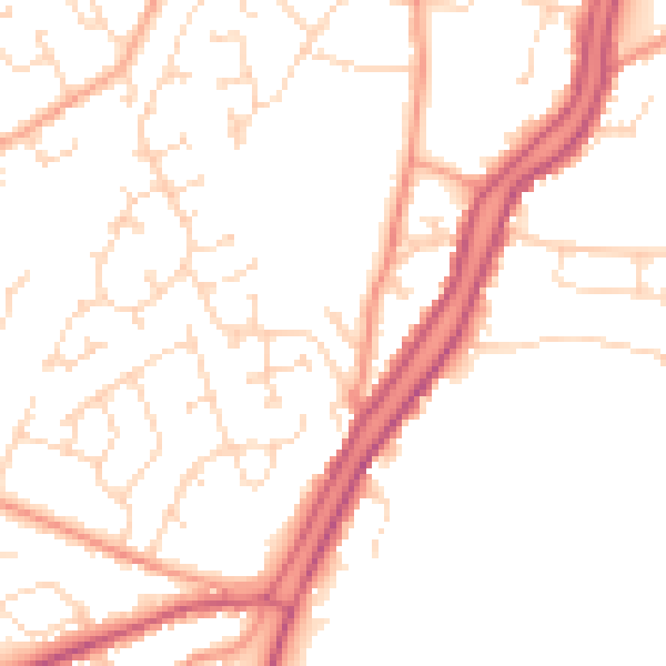 Daytime road noise heatmap for PE11 2TY