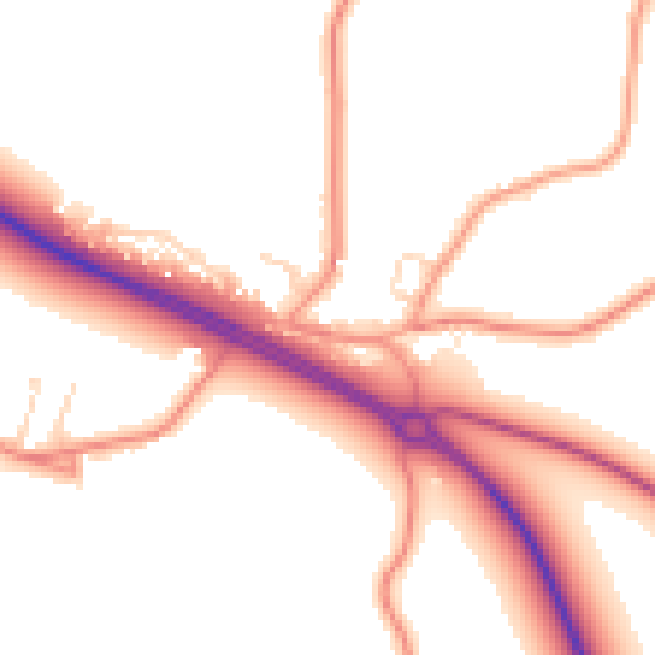 Daytime road noise heatmap for PE12 0BJ