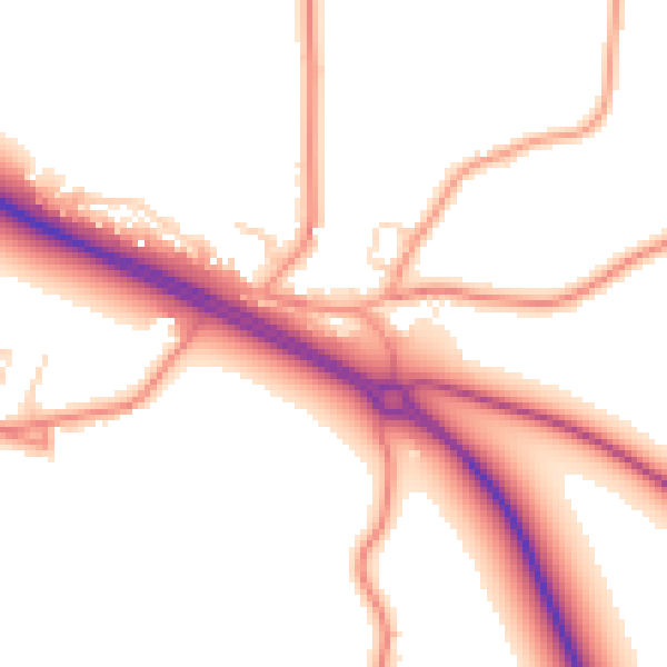 Daytime road noise heatmap for PE12 0DT