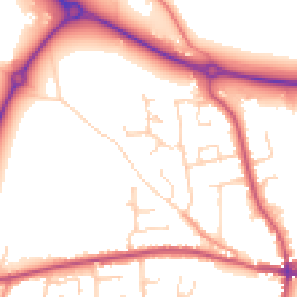 Daytime road noise heatmap for PE12 7JW