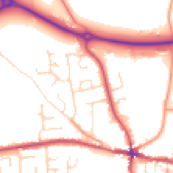 Daytime road noise heatmap for PE12 7NA