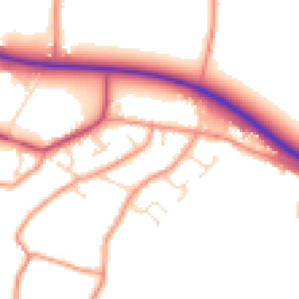 Daytime road noise heatmap for PE12 8LQ