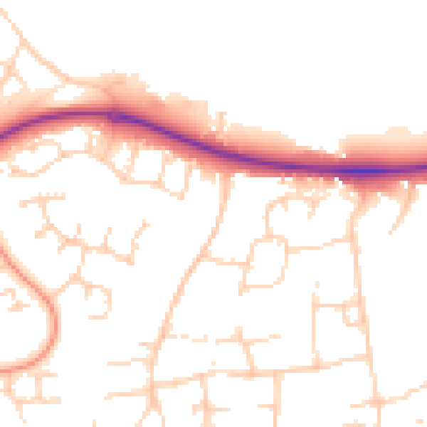 Daytime road noise heatmap for PE2 5EF