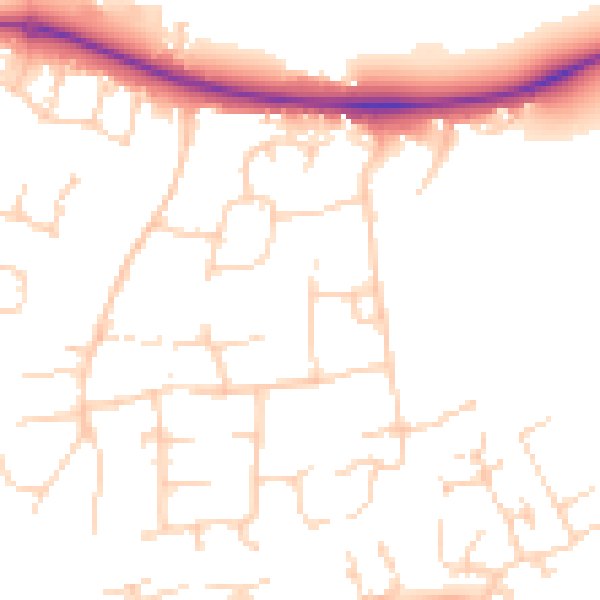Daytime road noise heatmap for PE2 5EY