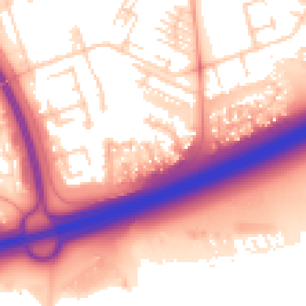 Daytime road noise heatmap for PE2 5FF