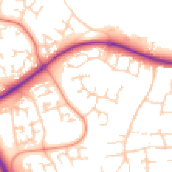 Daytime road noise heatmap for PE2 5FH