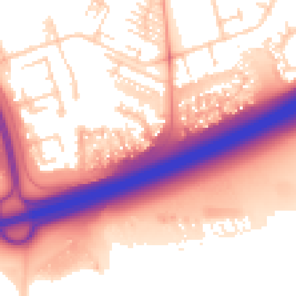 Daytime road noise heatmap for PE2 5FN