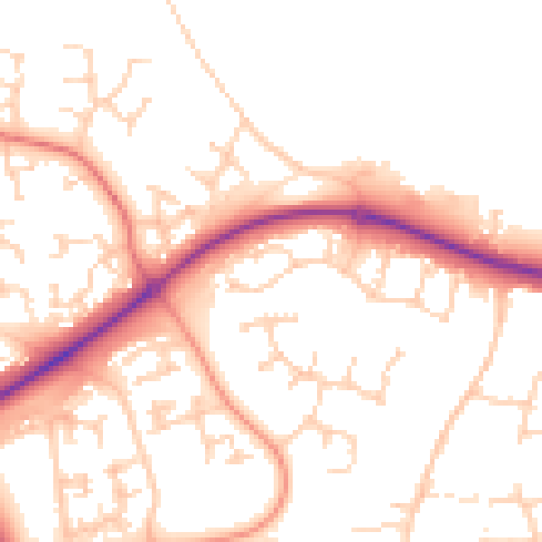 Daytime road noise heatmap for PE2 5FP