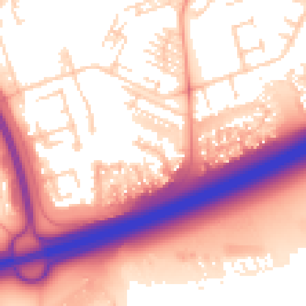 Daytime road noise heatmap for PE2 5FW