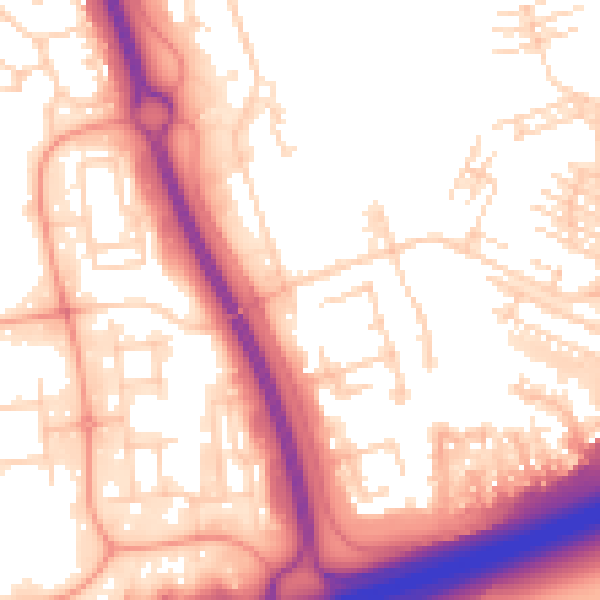 Daytime road noise heatmap for PE2 5JJ