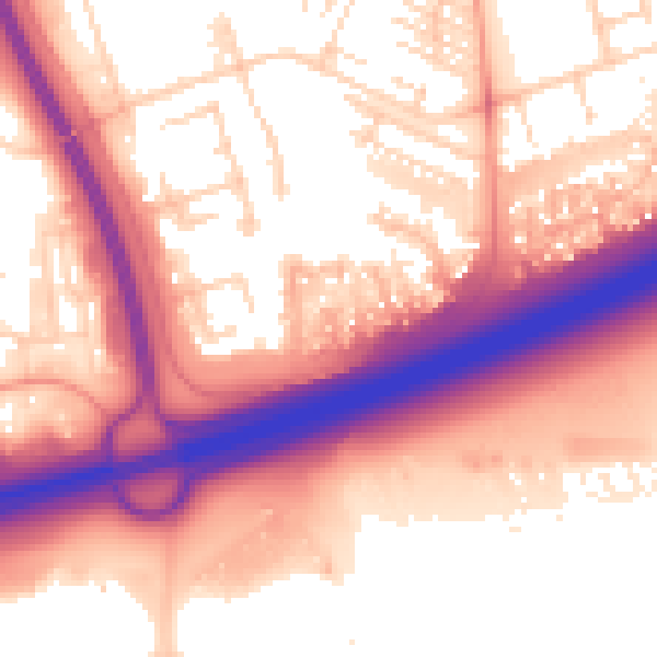 Daytime road noise heatmap for PE2 5LQ