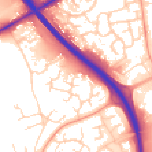 Daytime road noise heatmap for PE2 5LY