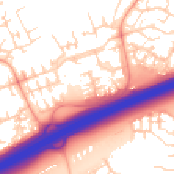 Daytime road noise heatmap for PE2 5NR