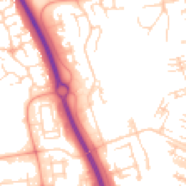 Daytime road noise heatmap for PE2 5PP