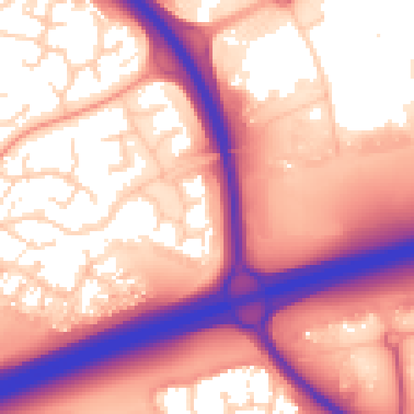Daytime road noise heatmap for PE2 5QB