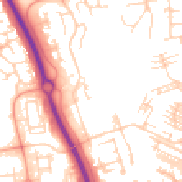 Daytime road noise heatmap for PE2 5RQ