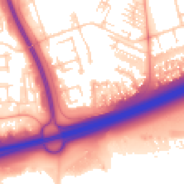 Daytime road noise heatmap for PE2 5SU