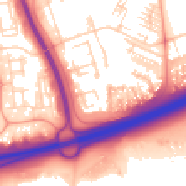 Daytime road noise heatmap for PE2 5SX