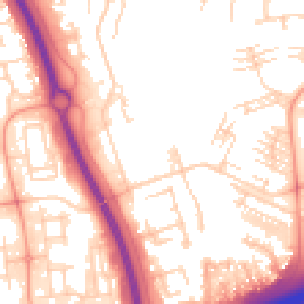 Daytime road noise heatmap for PE2 5TD