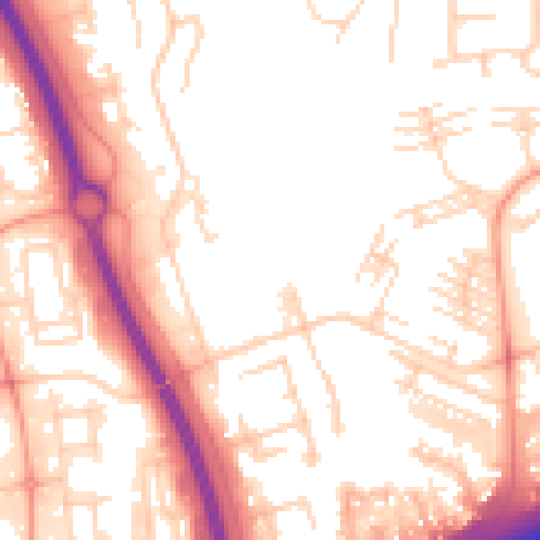 Daytime road noise heatmap for PE2 5TQ