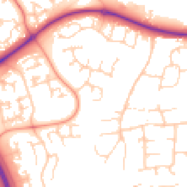 Daytime road noise heatmap for PE2 5UG