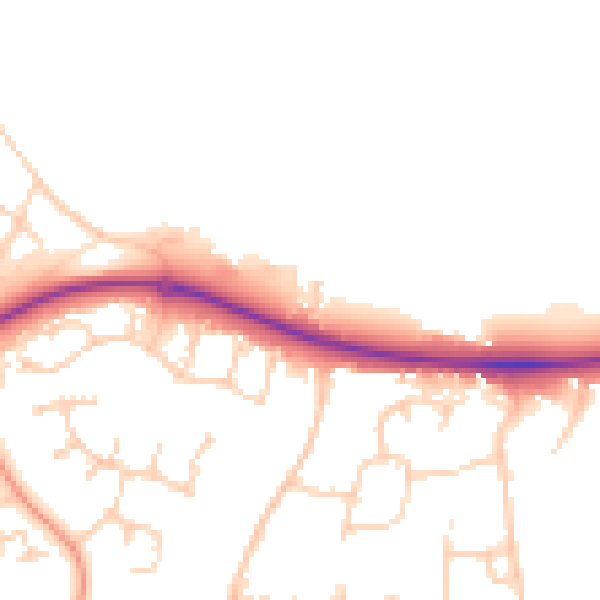 Daytime road noise heatmap for PE2 5UZ