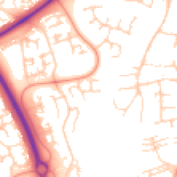 Daytime road noise heatmap for PE2 5XH