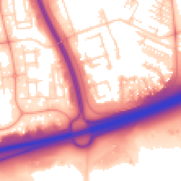 Daytime road noise heatmap for PE2 5XT