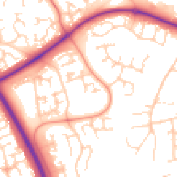 Daytime road noise heatmap for PE2 5YQ