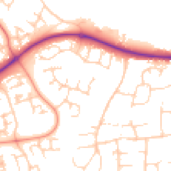 Daytime road noise heatmap for PE2 5YW