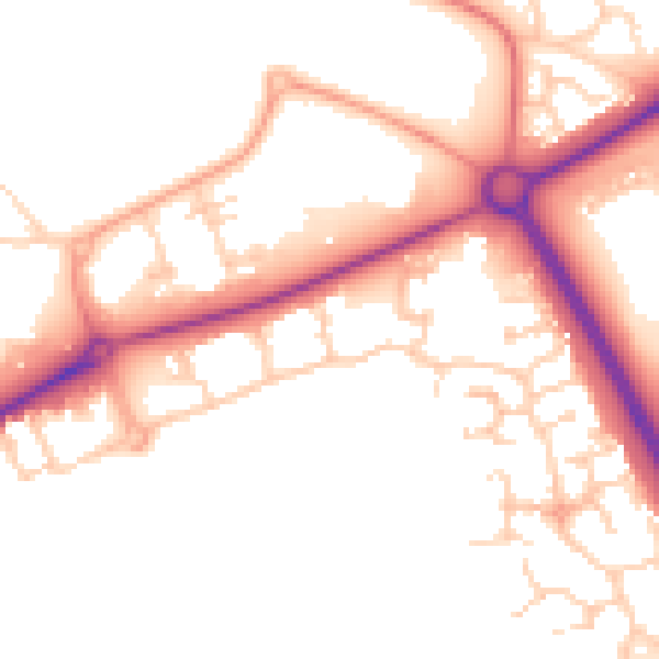 Daytime road noise heatmap for PE2 6BT