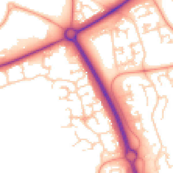 Daytime road noise heatmap for PE2 6DA