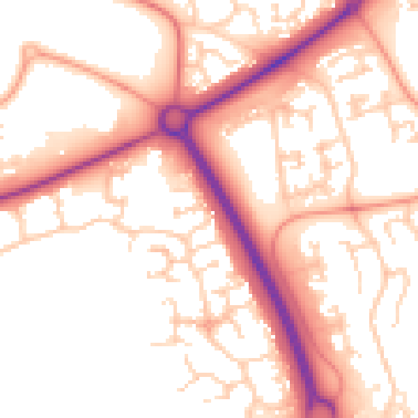 Daytime road noise heatmap for PE2 6DD